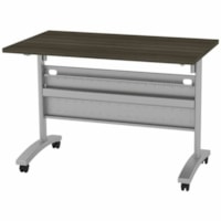 HDL 23-3/4" x 41-1/2" Flip Top Mobile Training Table, Grey Dusk - x 41.5" (1054.10 mm) x 23.8" (603.25 mm) x 29" (736.60 mm) - Band Edge - Material: Laminate, Metal - Finish: Gray Dusk - Flip Top, Electrical Outlet, Cord Management, Mobility, Durable, Edge Banding, Modesty Panel, Cable Management, H