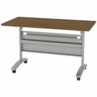 HDL Levels 23-3/4" x 47-1/4" Flip Top Mobile Training Table, Black Walnut - Band Edge - Material: Laminate - Finish: Black Walnut, Laminate - Durable, Cable Management, Heavy Duty, Locking Casters, Perforated Modesty Panel, Flip Top, Keyboard Tray - For Commercial, Training