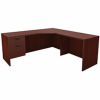 HDL Innovations Desk/Return/Pedestal Set - 1" Top, 0.8" Modesty Panel, 71" x 71"29" - 2 x File, Box Drawer(s) - Single Pedestal - Band Edge - Material: Laminate - Finish: Laminate, Royal Mahogany - Lockable, Lockable Drawer, Ball Bearing Glide, Modesty Panel, Left-handed Configuration, Edge Banding,