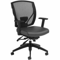 Offices To Go Chair - Bonded Leather Seat - Black Mesh Back - Black Frame - Mid Back - Charcoal Gray