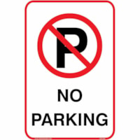 Safety Media Aluminum Parking Sign, No Parking, Black/Red on White - Print/Message "NO PARKING (NO PARKING SYMBOL)" - 12" (304.80 mm) Width x 18" (457.20 mm) Height - Rectangular Shape - Black, Red Print/Message Color - Durable, Single Sided, Hanging Hole, Pre-printed, Anti-reflective - Parking Lot,