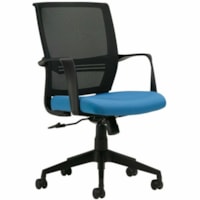 Offices To Go Safari Mid-Back Tilter Chair, Sky Blue, Waterfall Fabric/Mesh - Black Mesh Back - Wood