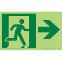 Safety Media Running Man Photoluminescent (Glow-In-The-Dark) Exit Sign - "Running Man" , "EXIT (ARROW RIGHT)" Print/Message - 8" (203.20 mm) Width x 5" (127 mm) Height - Rectangular Shape - Green Print/Message Color - Durable, Double-sided Tape, Easy Installation, Non-toxic, Washable, Pre-printed, E