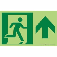 Safety Media Running Man Photoluminescent (Glow-In-The-Dark) Exit Sign - Print/Message "Running Man" , "EXIT (ARROW UP)" - 8" (203.20 mm) Width x 5" (127 mm) Height - Rectangular Shape - Green Print/Message Color - Durable, Double-sided Tape, Easy Installation, Non-toxic, Washable, Pre-printed, Easy