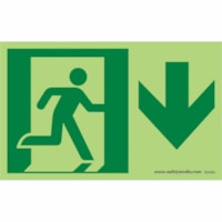 Safety Media - Print/Message "Running Man" , "EXIT (ARROW DOWN)" - Durable, Double-sided Tape, Easy Installation, Non-toxic, Washable, Pre-printed, Easy to Use, Easy to Clean, Glow-in-the-dark, Non-radioactive, Explosion Proof - Safety, Sign - Photoluminescent Plastic/ Unit