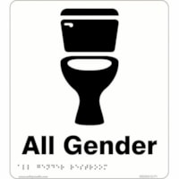 Safety Media Braille/Tactile Washroom Sign, All Gender, 6" x 8" - Braille - "Restroom" , "All Gender" Print/Message - 6" (152.40 mm) Width x 8" (203.20 mm) Height - Rectangular Shape - Black Print/Message Color - Double-sided Tape, Pre-printed, Raised Lettering - Bathroom, Safety, Sign - Plastic - 1