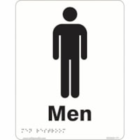 Safety Media Braille/Tactile Washroom Sign, Men, 6" x 8" - Braille - "Restroom" , "Men" Print/Message - 6" (152.40 mm) Width x 8" (203.20 mm) Height - Rectangular Shape - Black Print/Message Color - Double-sided Tape, Pre-printed, Raised Lettering - Bathroom, Safety, Sign - Plastic - 1 / Unit