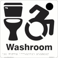 Safety Media Braille/Tactile Washroom Sign, Washroom Accessible, 6" x 8" - Braille - "Restroom" , "Accessible (Wheelchair)" Print/Message - 6" (152.40 mm) Width x 8" (203.20 mm) Height - Rectangular Shape - Black Print/Message Color - Double-sided Tape, Pre-printed, Raised Lettering - Safety, Bathro