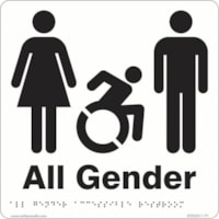 Safety Media Braille/Tactile Washroom Sign, All Gender Accessible, 6" x 8" - Braille - Print/Message "Restroom (Man/Woman/Wheelchair)" - 6" (152.40 mm) Width x 8" (203.20 mm) Height - Rectangular Shape - Black Print/Message Color - Double-sided Tape, Pre-printed, Raised Lettering - Bathroom, Safety,