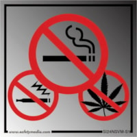 Safety Media No Smoking, No Vaping and No Marijuana Plastic Sign, Silver Aluminum, 4" x 4" - "No Smoking/No Vaping/No Weed" Print/Message - 4" (101.60 mm) Width x 4" (101.60 mm) Height - Square Shape - Assorted Print/Message Color - Durable, Pre-printed - Safety, Sign - Aluminum - 1 / Unit