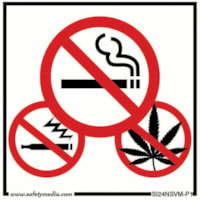 Safety Media No Smoking, No Vaping and No Marijuana Plastic Sign, White, 4" x 4" - "No Smoking/No Vaping/No Weed" Print/Message - 4" (101.60 mm) Width x 4" (101.60 mm) Height - Square Shape - Assorted Print/Message Color - Durable, Pre-printed - Safety, Sign - Plastic - 1 / Unit