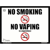 Safety Media Province of Ontario No Smoking, No Vaping Sticker, White, 6" x 8" - Print/Message "No Smoking, No Vaping" - 8" (203.20 mm) Width x 6" (152.40 mm) Height - Pre-printed, Durable - Safety - Vinyl - White - 1