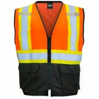 Forcefield Hi Vis Traffic Safety Vest, Orange, L/XL - Large/Extra Large Size - Zipper Closure - 4 Pocket(s) - Polyester - Orange - Front Zipper Closure, Comfortable, Padded Collar - 1 / Unit