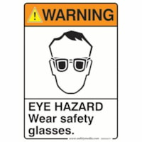 Safety Media Safety Warning Sign, Eye Hazard Warning, 7" x 10" - Print/Message "WARNING Eye Hazard Wear safety glasses" - 7" (177.80 mm) Width x 10" (254 mm) Height - Rectangular Shape - Assorted Print/Message Color - Durable, Single Sided, Fade Resistant, Pre-printed, Anti-reflective - Safety, Sign