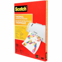 Pochette de plastification Scotch - Sheet Size Supported : format lettre largeur de 8,50 po (215,90 mm) x longueur de 11 po (279,40 mm) - Laminating Pouch/Sheet Size : largeur de 9 po (228,60 mm) x longueur de 11,50 po (292,10 mm) x épaisseur de 3 mil (0,08 mm) - Brillant - pour Home, Bureau,