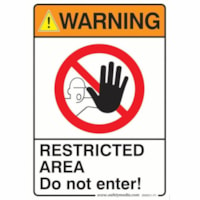 Safety Media Safety Warning Sticker, Restricted Area Danger, 7" x 10" - Print/Message "WARNING RESTRICTED AREA" , "Do Not Enter" - 7" (177.80 mm) Width x 10" (254 mm) Height - Rectangular Shape - Assorted Print/Message Color - Durable, Single Sided, Fade Resistant, Pre-printed, Anti-reflective, Adhe