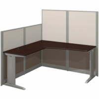 Bush Office-In-An-Hour L-Shaped Cubicle Workstation, Mocha Cherry - x 64.5" (1638.30 mm) x 64.5" (1638.30 mm) x 63" (1600.20 mm) - Material: Metal, Melamine - Finish: Mocha Cherry - Sturdy, Scratch Resistant, Stain Resistant, Damage Resistant, Adjustable Leveler, Cable Management, Grommet, Cord Mana