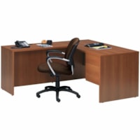 Global Genoa Series L-Shaped Single-Pedestal Desk, Avant Honey, 60" x 30" x 29" - x 40" (1016 mm), 60" (1524 mm) x 20, 29 x 1" (25.40 mm), 1" (25.40 mm) x 29" (736.60 mm), 30" (762 mm) Top, Panel, Return, Desk - 2 x Box, File Drawer(s) - Single Pedestal - Square Edge - Material: Laminate, High Densi