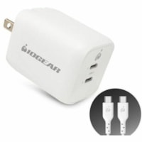 IOGEAR GearPower Dual USB-C 65W GaN Charger - 65 W - 6 ft (1.83 m) Cable - 20 V DC Output - 3.25 A - 1