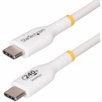 StarTech.com 6ft White USB-C Charging Cable, USB-IF Certified USB C Cable, 240W PD EPR, USB 2.0 Type-C Laptop Charger Cord, TPE Jacket,M/M - USB C cable supports Power Delivery 3.1 Extended Power Range (EPR); Up to 240W 5A; USB-IF Certified w/E-marker; Ideal for charging high-power USB-C laptops/dev