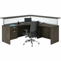 HDL Innovations Corner Desk - x 77" (1955.80 mm) x 77" (1955.80 mm) x 1" (25.40 mm), 1" (25.40 mm) Gable, Top - Material: Powder Coated Aluminum, Wood - Finish: Gray Dusk - Edge Banding, Ball Bearing Slides, Durable - For Reception Area