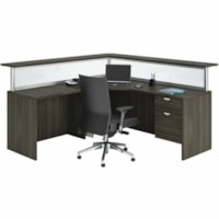 Ensemble Bureau/Retour/Piédestal Innovations En forme de L HDL - x 77 po (1955,80 mm), 72 po (1828,80 mm), 72 po (1828,80 mm) x 77 po (1955,80 mm) x 1 po (25,40 mm), 1 po (25,40 mm) Haut - boîte, Dossier Tiroir(s) - Bandeau Bord - Tissu: Bois - Finition: Gris du soir - Résistant, Gliss