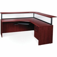 HDL Innovations Reception Desk - 77" x 77" , 1" Edge - Band Edge - Material: Aluminum, Wood - Finish: Royal Mahogany - Right-handed Configuration, Edge Banding, Ball Bearing Slide, Durable - For Reception Area