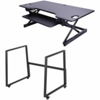 Rocelco 46" Adjustable Desk Riser with FSM Mobile Floor Stand - Black - 1 Unit