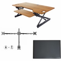 Rocelco 46" Adjustable Desk Riser, Triple Monitor Arm and Anti-Fatigue Mat, Teak - Teak - 1 Unit