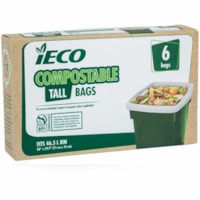 iECO Tall 46.5 L Compostable Garbage Bags, Beige, 6/PK - 12.28 gal (46500 mL) Capacity - 28" (711.20 mm) Width x 29.90" (759.46 mm) Length - Beige - Garbage - 6 / Pack