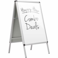 Quartet Improv Sign Holder - 24" (609.60 mm) Width x 50" (1270 mm) Height - Double Sided - Freestanding, Weather Resistant, Anti-glare, Foldable, Rounded Corner, Dry Erase Surface, Non-slip - Outdoor, Indoor - Aluminum, Plastic - Silver