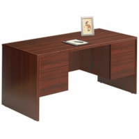 Global Genoa 60" Double-Pedestal Desk, Mahogany - x 60" (1524 mm) x 29.6" (751.84 mm) x 29" (736.60 mm) - 4 Drawer(s) - Double Pedestal - Material: Laminate - Finish: Mahogany - Lockable Drawer - For Computer