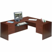 Global Genoa L-Shaped Double-Pedestal Desk, Mahogany, 66" x 30" x 29" - L-shaped Top - Classic Style - 4 Drawers - 29" (736.60 mm) Height x 66" (1676.40 mm) Width x 30" (762 mm) Depth - Office, Commercial - Assembly Required - Mahogany - Laminate