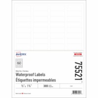 Avery Rectangle Waterproof Labels with Sure Feed Technology - Waterproof - 21/32" (16.76 mm) Width x 1 3/4" (44.45 mm) Length - Permanent Adhesive - Rectangle - Laser - White - Film - 60 / Sheet - 3000 Total Label(s) - Water Resistant - Tear Resistant, Scuff Resistant, Durable, Smudge Resistant - 30