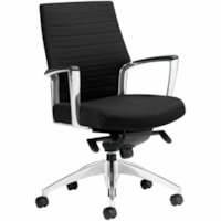 Global Accord Upholstered Medium Back Knee-Tilter - Vinyl Seat - Vinyl, Metal Back - Chrome Frame - Mid Back - 5-star Base - Black, Polished Aluminum - Vinyl, Fabric - Armrest