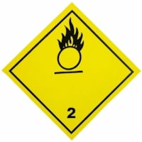 SPC Oxygen Label, 4" x 4" , Hazard Class 2.2 (5.1), 500/roll, Black on Yellow - "Hazard Class 2.2 (5.1) Logo" - 4" Width x 4" Length - High Gloss - Yellow - Paper - 500 / Roll - 500 Total Label(s) - Preprinted, Non-worded, Coated Paper - 500 / Pack