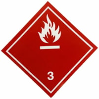 SPC Flammable Liquid Label, 4" x 4" , Hazard Class 3, White on Red, 500 labels/Pack - "Flammable Liquid Hazard Class 3 Logo" - 4" Width x 4" Length - High Gloss - Red - Paper - 500 Total Label(s) - Pre-printed, Non-worded, Coated Paper - 500 / Pack