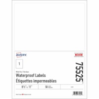 Avery TrueBlock Multipurpose Label - Waterproof - 8 1/2" (215.90 mm) Width x 11" (279.40 mm) Length - Permanent Adhesive - Rectangle - Laser - White - Film - 1 / Sheet - 50 Total Label(s) - Water Resistant - Tear Resistant, Scuff Resistant, Durable, Smudge Resistant - 50 / Pack