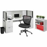 Nightingale Office-In-a-Box With Privacy Screen - 2 x File Drawer(s) - Single Pedestal - Finish: Soft White - Modesty Panel, Ergonomic - For Indoor