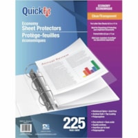 QuickFit Economy 2 mil Top Load Sheet Protectors, Clear, Letter Size, Pack of 225 - 0" (0.1 mm) Thickness - Sheet Capacity - For Letter 8 1/2" (215.90 mm) x 11" (279.40 mm) Sheet - 3 x Holes - Top Loading - Clear - Polypropylene - 225 / Pack