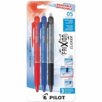 FriXion Ball Clicker Gel Pen - 0.5 mm (0.02") Extra Fine Pen Point - Refillable - Retractable - Blue, Black, Red Ink - Thermosensitive Gel Ink - Blue, Black, Red Barrel - 3 / Pack