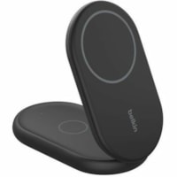 Belkin BoostCharge 2-in-1 Magnetic Foldable Wireless Charger with Qi2 15W - For Qi2-enabled Device, iPhone, AirPod - Input connectors: USB - Foldable, Magnetic, LED Indicator, Compact, Anti-slip, Fast Charging