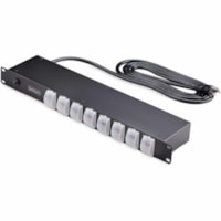 StarTech.com 8-Outlet Horizontal Rack Mount PDU, 1U Power Strip, Outlet On/Off Switches, 15A Circuit Breaker, 8ft/2.4m Cord, NEMA 5-15P/R - 1U Rack Mount 8-Outlet Power Distribution Unit (PDU) with 8ft/2.4m NEMA 5-15P power cord - Each outlets features an individual on/off piano switch with independ