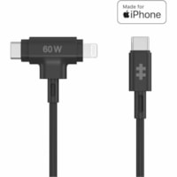 Hyper HyperJuice USB-C and Lightning Hybrid Silicone Cable (1.5m/5ft) - Black - 5 ft (1.52 m) Lightning/USB-C Data Transfer Cable for Notebook, Tablet, Phone, MacBook Air, Headphone, iPhone, iPad, Smartphone, Handheld Gaming Console, USB Device - First End: 1 x USB 2.0 Type C - Male - Second End: 1 