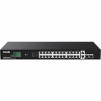 Tenda TEG1128P-24-250W Ethernet Switch - 26 Ports - Gigabit Ethernet - 10/100/1000Base-T, 100/1000Base-X - 2 Layer Supported - 2 SFP Slots - 250 W Power Consumption - 230 W PoE Budget - Twisted Pair, Optical Fiber - PoE Ports - 1U - Rack-mountable, Wall Mountable