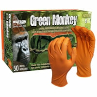 Green Monkey Work Gloves - 6 mil (0.15 mm) Thickness - Abrasion, Chemical, Oil, Organic Solvent, Grease Protection - Small Size - For Right/Left Hand - Nitrile - Orange - Textured Pattern, Biodegradable, Heavyweight, Durable, Abrasion Resistant, Puncture Resistant, Excellent Grip - For Food Handling