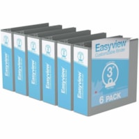 Davis 3" Easyview Premium Customizable Binder, Grey, Pack of 6 - Letter - 8 1/2" x 11" Sheet Size - 600 Sheet Capacity - 3" (76.20 mm) Ring - Fastener(s): 3 x Round Ring - Pocket(s): 2, Internal - Polypropylene - Gray - PVC-free - 6 / Pack