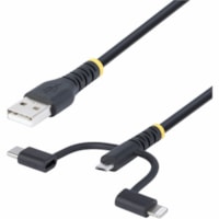 StarTech.com 3.3ft (1m) Rugged USB Multi Charging Cable, USB to Lightning/Micro-USB/Type-C, Apple MFi, Aramid Jacket, 3-in-1 Charger Cord - 3-in-1 Rugged USB Cable compatible w/portable devices; Apple MFi Certified Lightning; Supports USB-C and Micro-USB; Rugged cable design w/Aramid fiber; Flexible