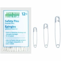 Safecross Safety Pins, Assorted Sizes, 12/Package - Assorted Sizes - for Bandage, Dressing - Easy to Use - Silver - Nickel Plated - 12 / Pack