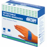 Safecross SAFECROSS Detectable Blue Plastic Bandages - 1" (25.40 mm) Width x 3" (76.20 mm) Length - Plastic - 100 / Box